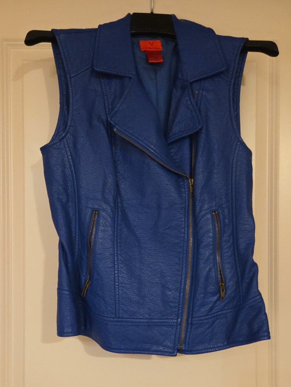 V Cristina Electric Blue Sleeveless Moto Vest